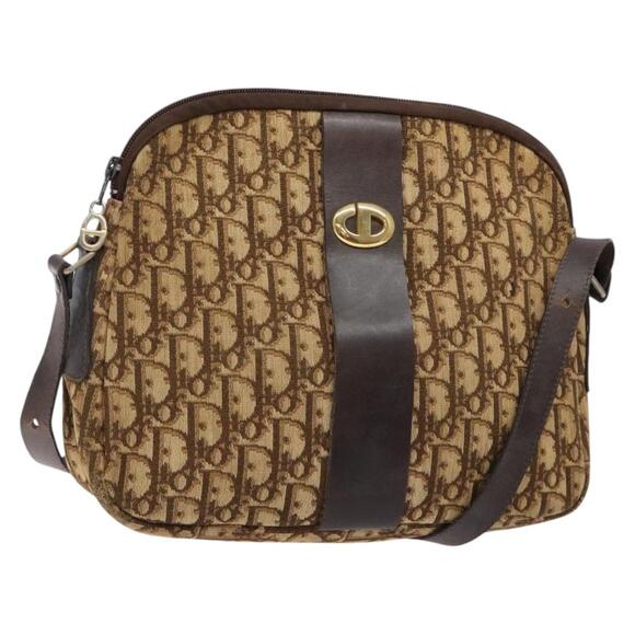 DIOR Trotter Canvas Shoulder Bag Brown Gold - Picture 1 of 12